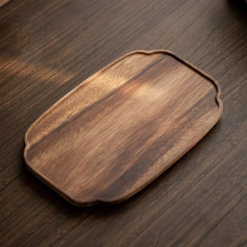 Wooden Tray Home Tea Tray Rectangular Dinner Tray Wooden Snack Fruit Tray Dry Bubble Tray Simple Multi-Function Tray: plum