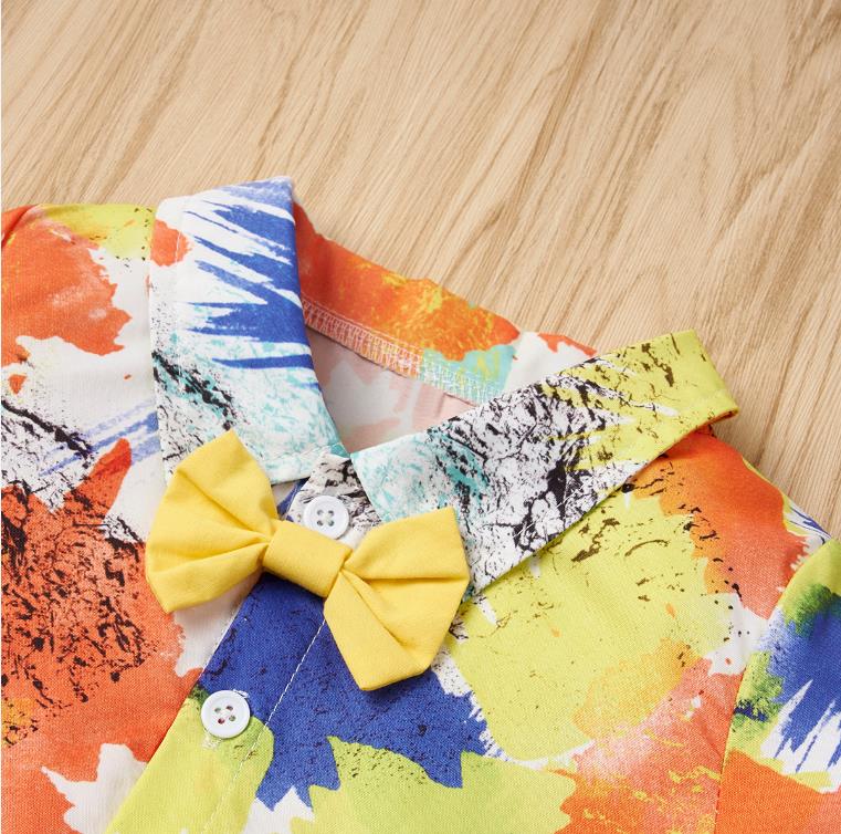 Sommar baby boy kläder set fluga skjorta tie dye topp och enfärgad kort sommar beahwear kläder 2 st set