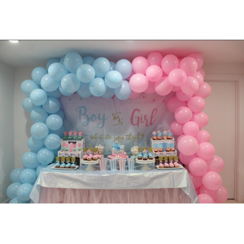 Junge oder Mädchen Geschlecht Offenbaren Hintergrund Foto Blau Rosa Punkte Ballon Neugeborenen Hintergrund Baby Dusche Party funkeln Hintergrund