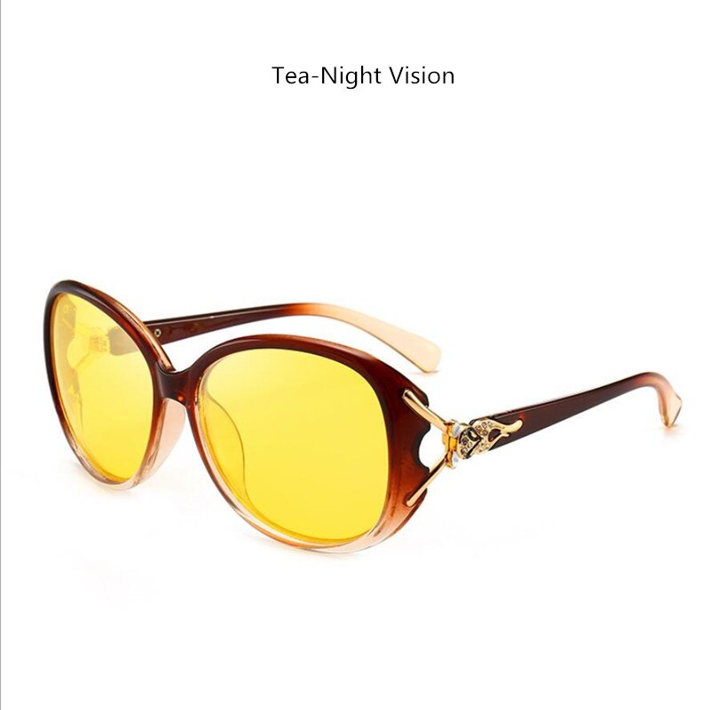 Women Polarized Night Vision Driving Glasses , Black Oval Oversize Sunglasses With Diamonds Goggles Driver Yellow UV400 N8842: Tea