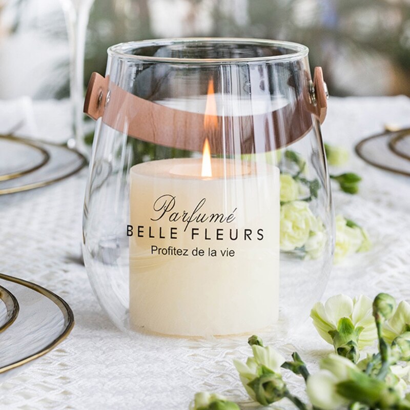 Clear Glass Vase with Leather Handle Tabletop Flower Container Flowerpot Plant Bottle Organizer Storage Jar Home Decor Retailsal