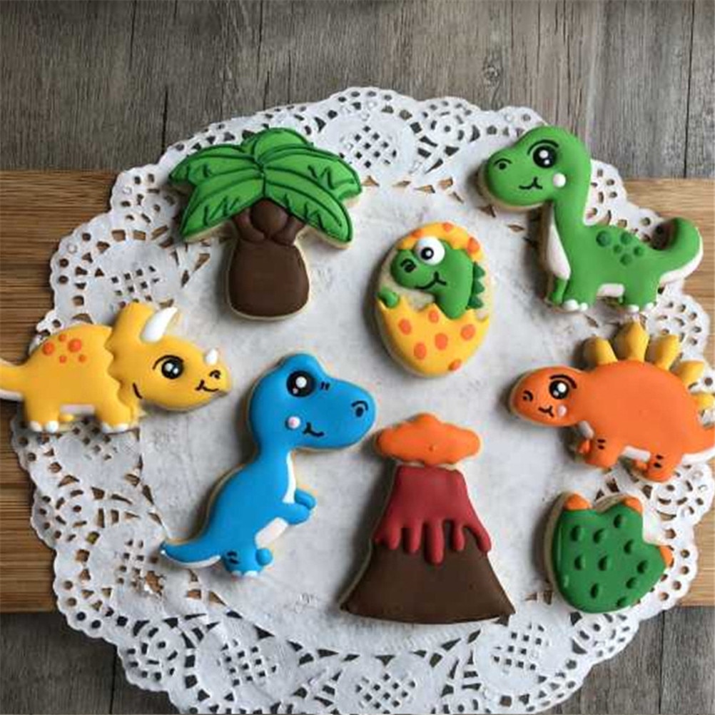 8 stks/set Dierlijke Vorm Cookie Cutters Dinosaurus Cookie Postzegels Plastic Cookie Biscuit Decoratie Mold