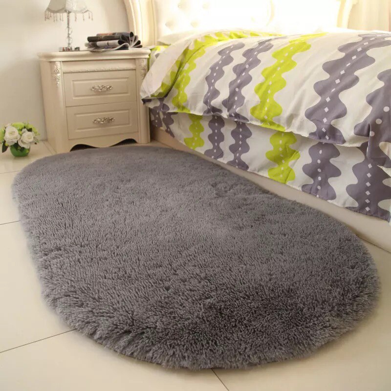 Ensfarget ovale vaskbare gulvmatter til hjemmet stue teppe soverom seng foran teppe salongbord teppe 40 x 60cm h99f: Sølvgrå