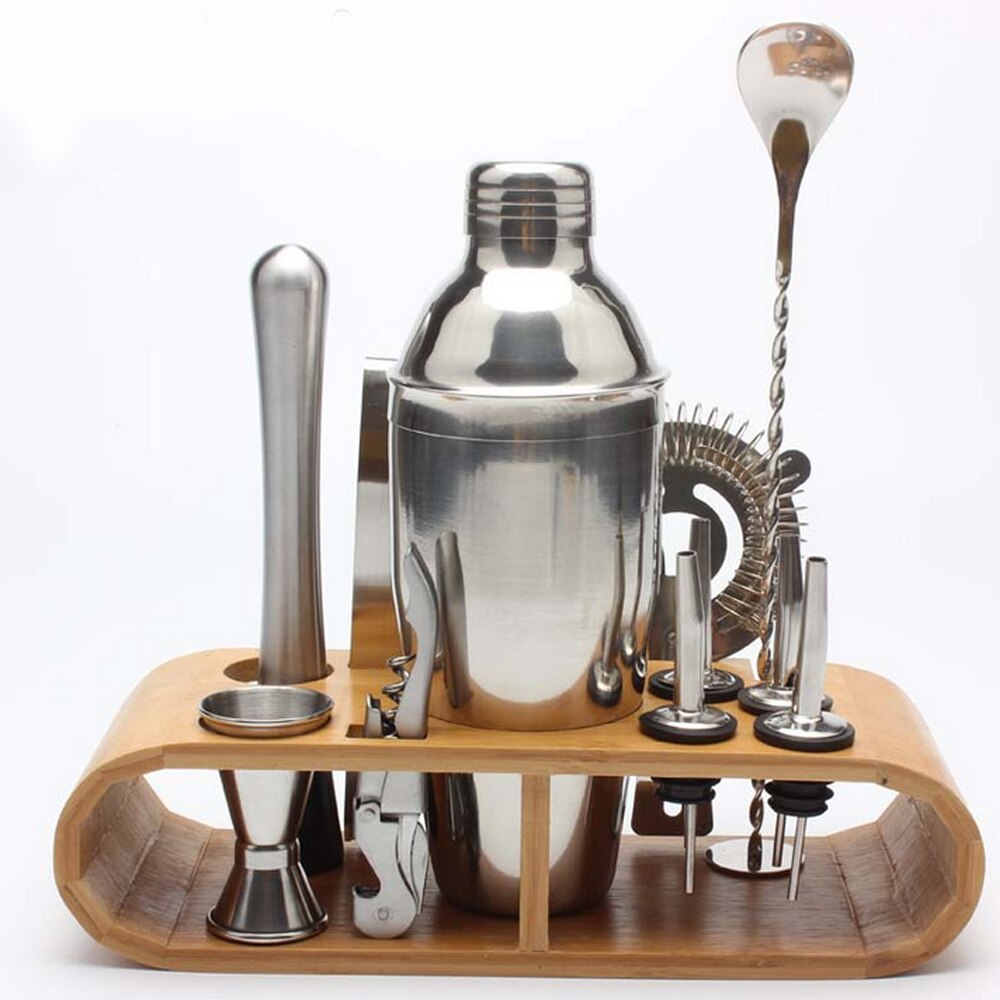 10 Pieces Cocktail Shaker Set 750ML/550ML kit Bartender Kit shakers Stainless Steel Bar Tool Set with Stylish Bamboo Stand