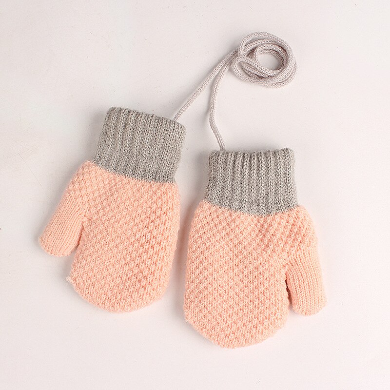 Winter Warm Kinderen Handschoenen Volledige Vinger 2-6 Jaar Oud Pluche En Dikker Zachte Gebreide Wanten Leuke Patchwork snoep Kleur: Roze