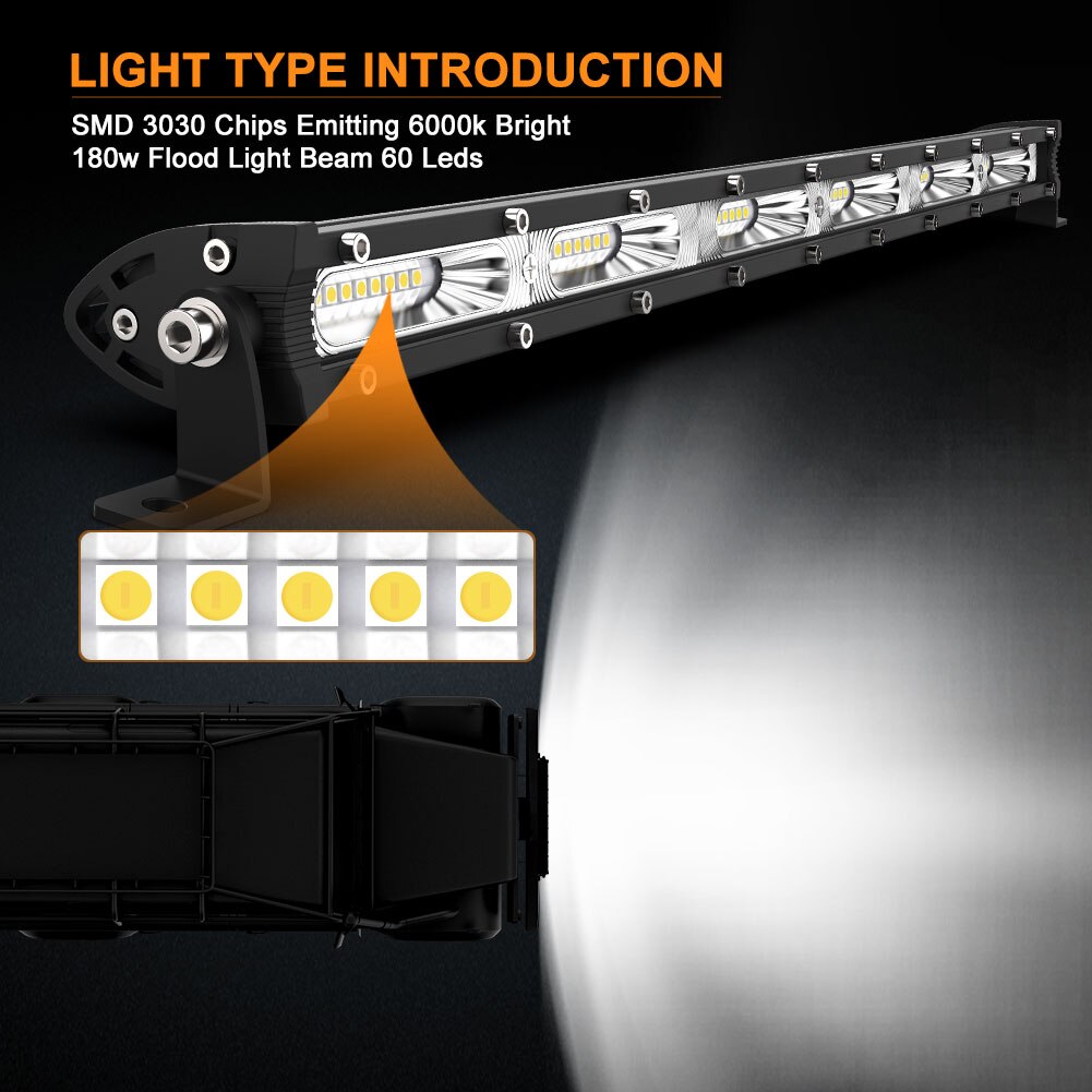 NAO 7&quot; 13&quot; 20&quot; inch 120W 180W Ultra Slim Barra LED Bar Light 12V 24V Flood Single Row Work Lamp For Jeep Truck SUV 4X4 Offroad