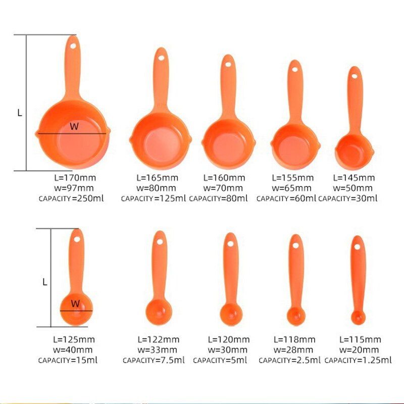 10Pcs Multi Purpose Lepels Cups Set Meetinstrumenten Bakken Accessoires Keuken Gadgets Levert Draagbare Thee Koffie Vloeibare Meel