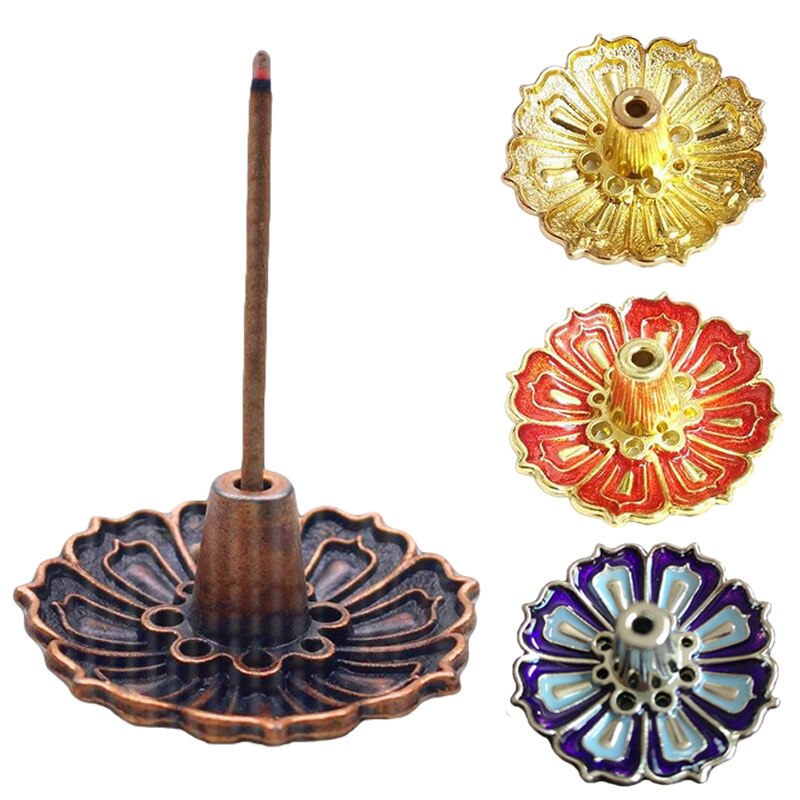 Rundt fad emalje lotus blomsterfanger tallerken røgelsesholdere boligindretning mini meditation buddha sandeltræ pind holder brænder