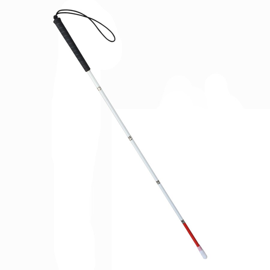 105-155cm synskadade vita käpp, fällblind käpp i aluminium, blind käpp, reflekterande röd och vit, svart handtag