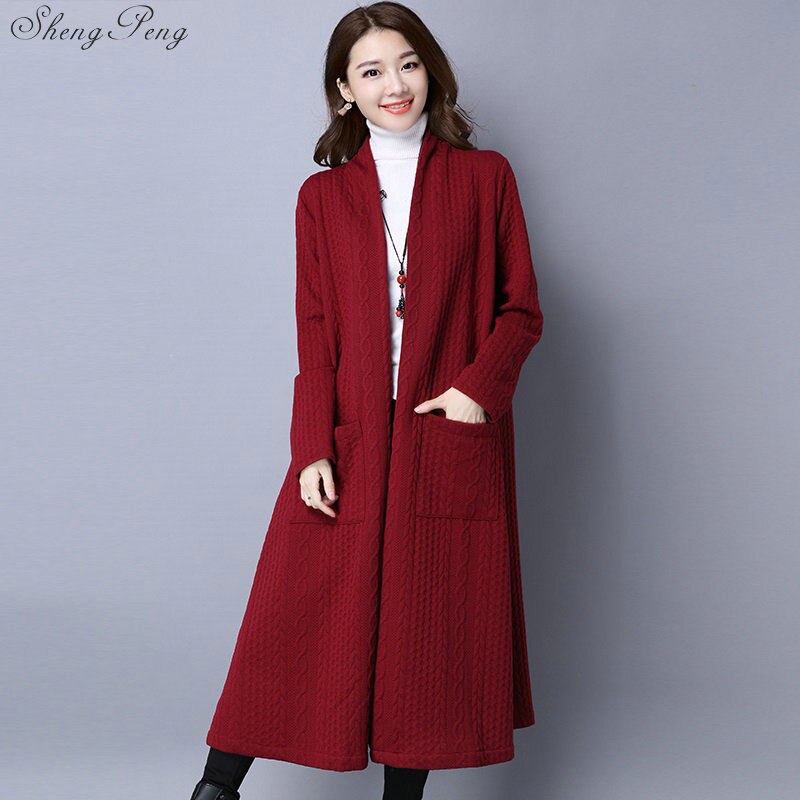 Style chinois automne hiver manteau femmes nouveaux arrivants grande taille veste bouton chinois long manteau robe décontractée V1128