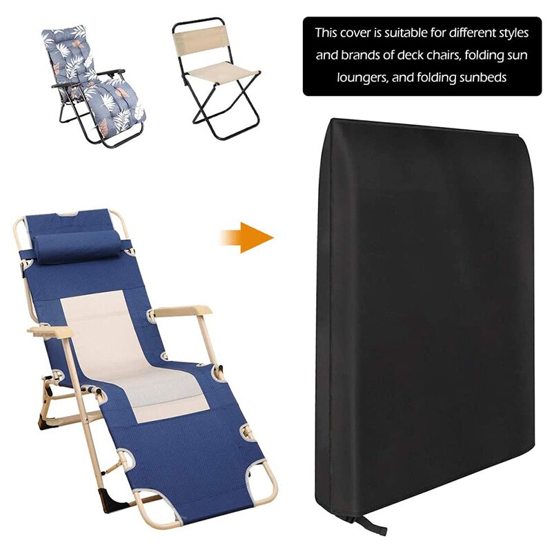Outdoor Folding Deck Chair Cover, Black Folding Courtyard, Garden, Sunbed, Deck Chair Cover, with Storage Bag 93 x 82CM