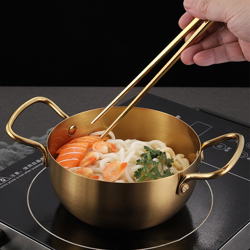 1Pc Household Soup Pot Instant Noodle Pot Stainless Steel Ramen Pot Double Ear Small Cooking Pot Induction Cooker