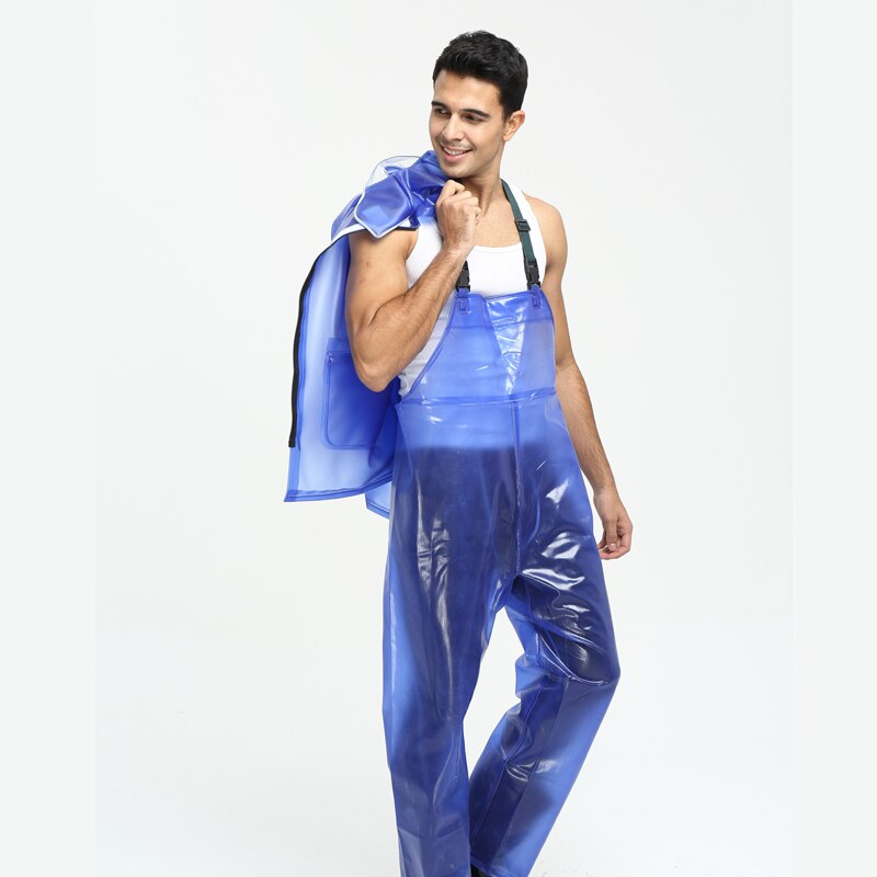 Men Rain Coat Jacket Waterproof Jumpsuit Transparent Impermeable PVC Thick Rain Pants Chubasquero Hombre Wet Weather Gear