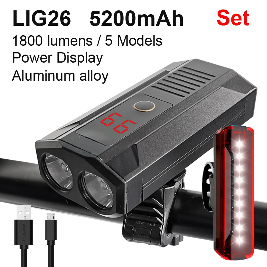 Newboler 2400 Lumen Fiets Licht Led Koplamp Fiets Lamp Usb Oplaadbare 5200Mah Mtb Fiets Licht Zaklamp Fiets Accessoires: LIG026 Sets