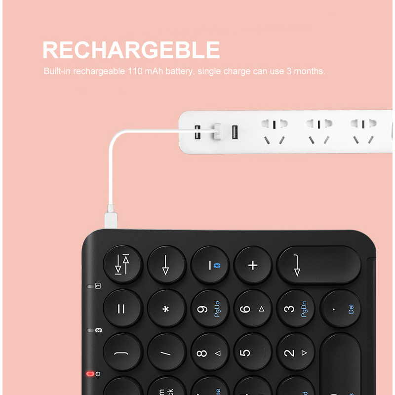 BOW 22 teclas teclado numérico inalámbrico teclado numérico Bluetooth recargable teclas redondas teclado numérico para ordenador portátil iPad