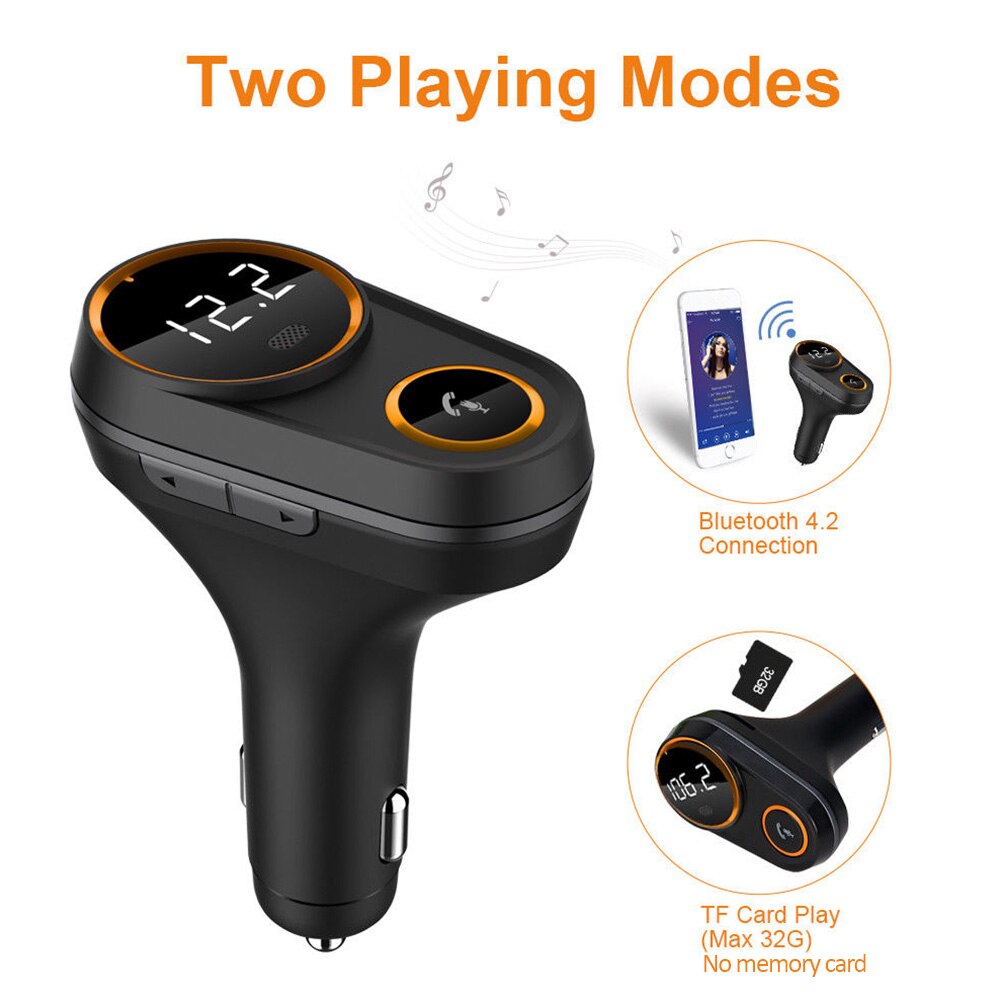 Tabsfri musik dual usb bluetooth radio adapter bil  mp3 afspiller oled skærm telefon oplader ios / android håndfri 1.2 tommer skærm