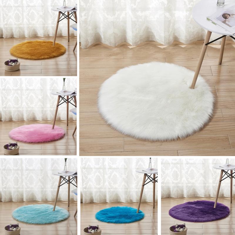 Shaggy Tapijt Wol Faux Pluizige Mat Kunstmatige Schapenvacht Harige Mat Ronde Tapijt Geen Pluisjes Tapijt Voor Slaapkamer Woonkamer Decor 30*30Cm