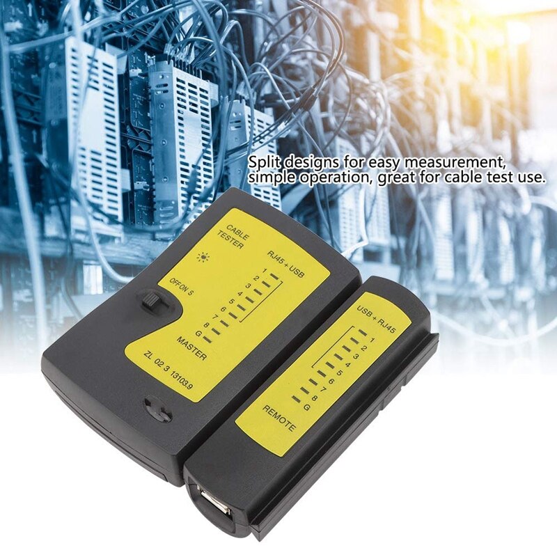 Netzwerkkabeltester mit  rj45+ usb-, ethernet- und telefonanschlüssen, multifunktions-kabeltester und leitungsfinder.