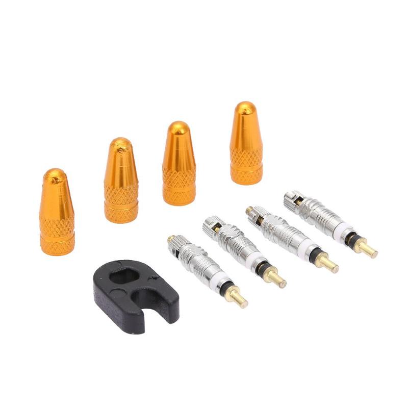 4pcs Presta Valve Stem Caps 4pcs Bike Valve Cores with Wrench Bicycle Tool Kit Bicycle Accessories