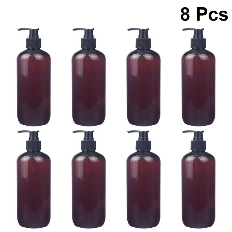 8 stk 500ml sæbedispenser shampoo pumpeflasker plast tomme flasker shower gel presseflasker til hotelhjem (brun)