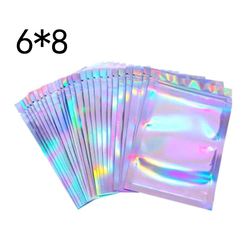 100 stücke Flache Zip-Lock Beutel Paket Tasche Holographische Ziplock Taschen Bad Salz Kosmetik Tasche Mini Aluminium Folie Taschen Make-Up zipper Tasche: colorful1