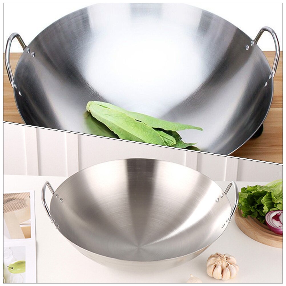 Stainless Steel Wok Round Bottom Wok Large Fry Pan Large Capacity Saute Pan