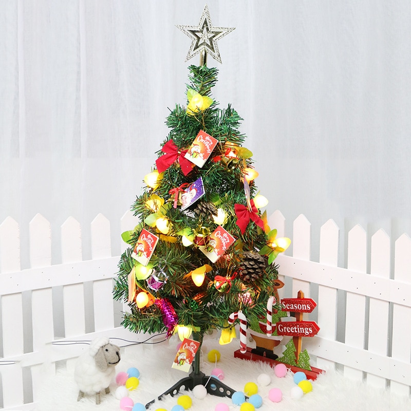 1 Set 60Cm Mini Kerstboom Kunstmatige Kleine Kerstboom Led Fruit Lichten Jaar Kerstversiering Set Voor thuis