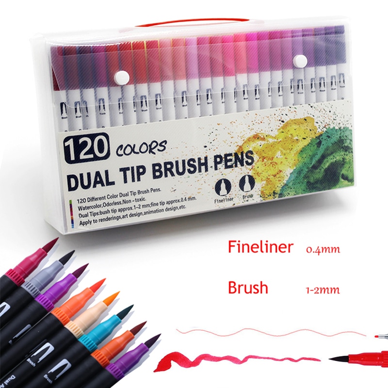 Tuscher sæt 36/48/72/120 farver fineliner dobbelt spids pensel pen tegning maleri akvarel kunst tusch penne til manga kunst forsyninger