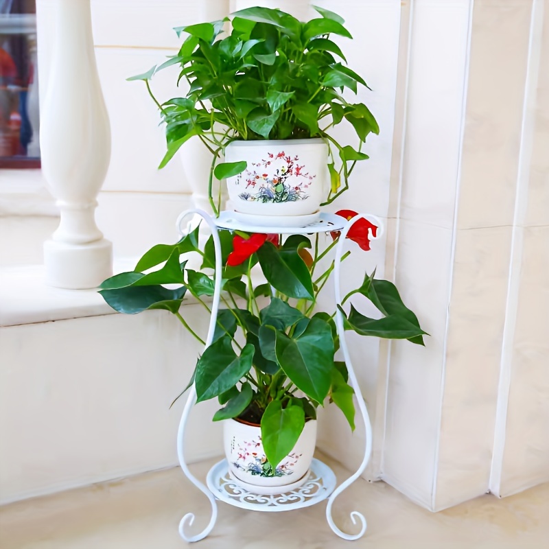 1 paquete, soporte para flores de Metal de doble capa, expositor de plantas de pie multicapa con estilo europeo moderno para