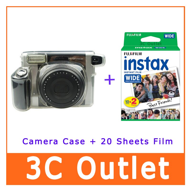 Echt Fujifilm Instax Wide Film 20 Vellen + Fuji Instant Camera Breed 300 Transparante Case Cover Beschermende Tas