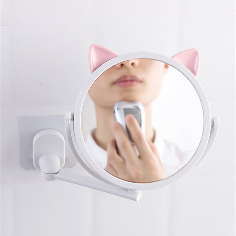 Gratis stansning vægophæng lille spejl badeværelse væg makeup spejl husholdnings badeværelse vægmonteret badeværelse spejl