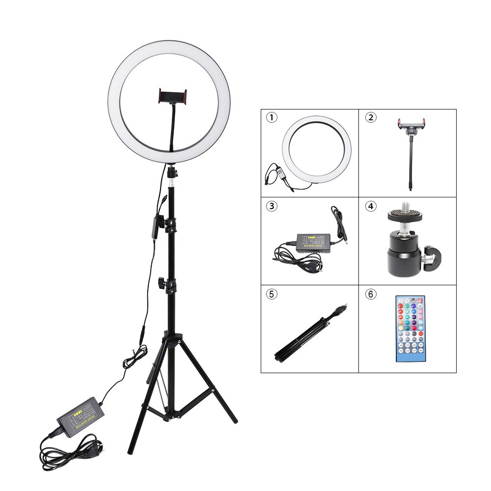 12 polegada/30cm rgb anel luz fotografia lâmpada beleza luz pode ser escurecido colorido luz com suporte do telefone ballhead controle remoto