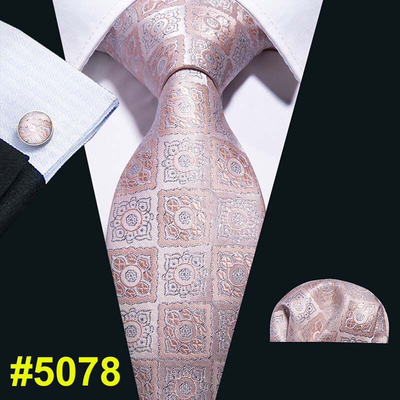 Men Tie Pink Floral Necktie Gravat Handkerchief Set Silk Ties For Men Wedding Party Business Barry.Wang FA-5246: FA-5078