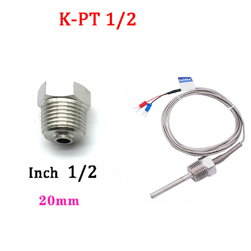 Inch PT100/K Stainless Steel Fixed Thread Platinum Thermal Resistance Thermocouple Waterproof Temperature Sensor Probe: Red