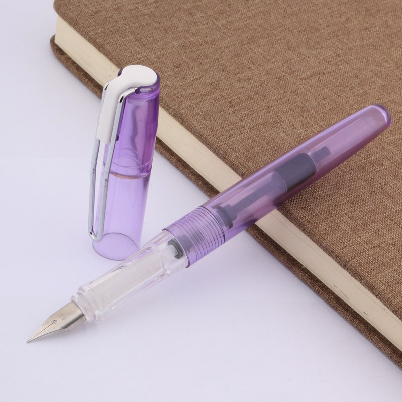 1 pc asas escritório cor transparente roxo prata aço inoxidável nib caneta fonte: Transparent purple