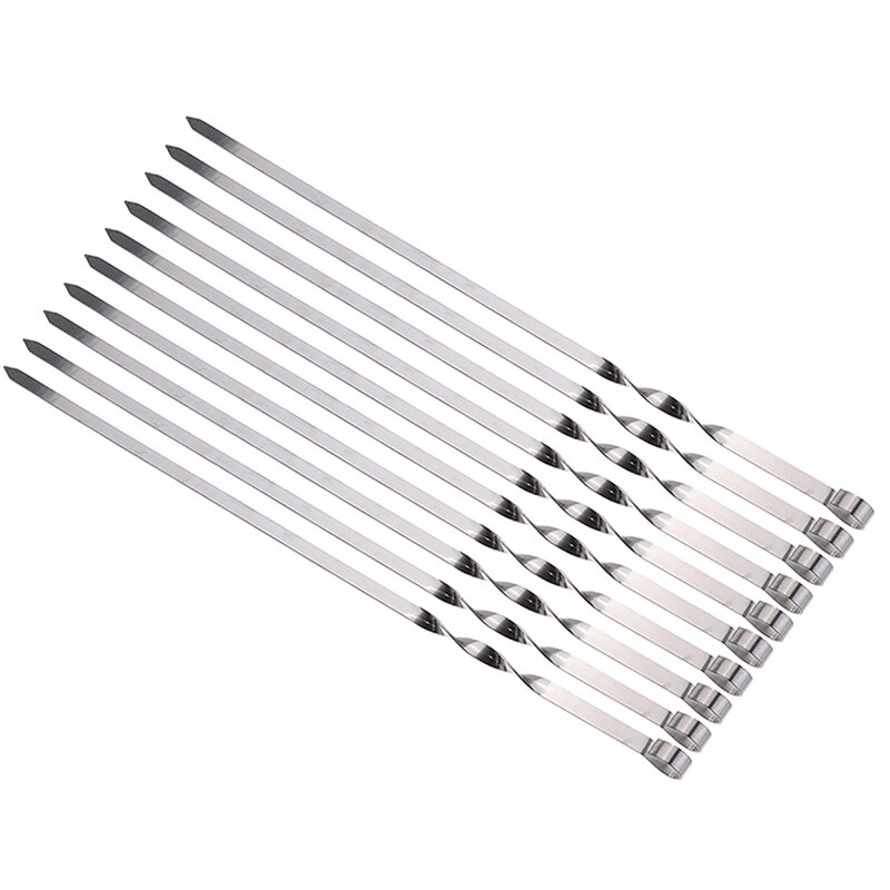 10pcs 50cm Stainless Steel Long Barbecue Kebab Food Meat Large Flat Skewers Set Outdoor Garden Grill Barbecue Accessories