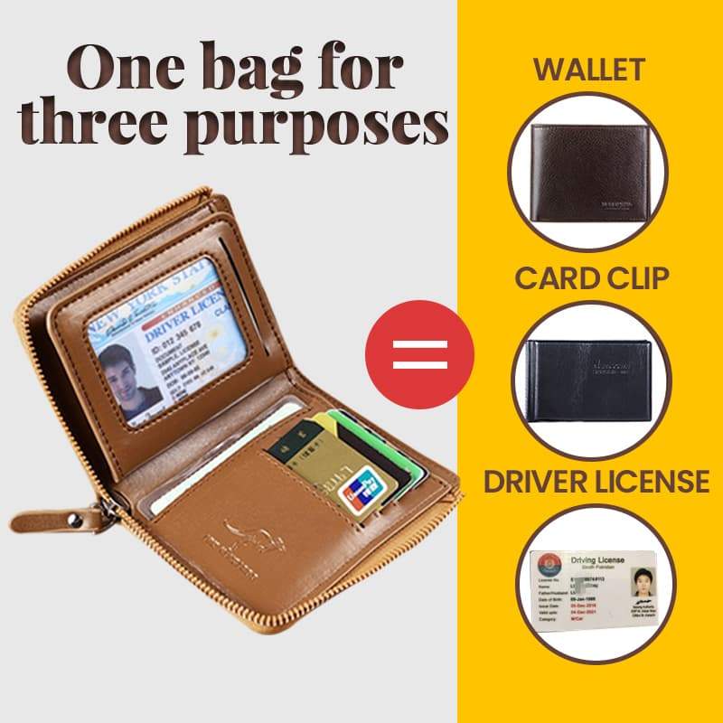 Men’s RFID Blocking Wallet Large Capacity Credit Card Holder Case Anti-Theft Vintage Business Leather Wallets Zipper Coin Purse