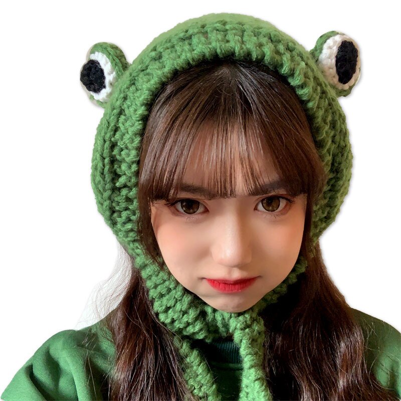 Gorro de punto de ganchillo para mujer, gorro bonito de rana, disfraz, de Hip-hop, accesorios de fotografía para de invierno