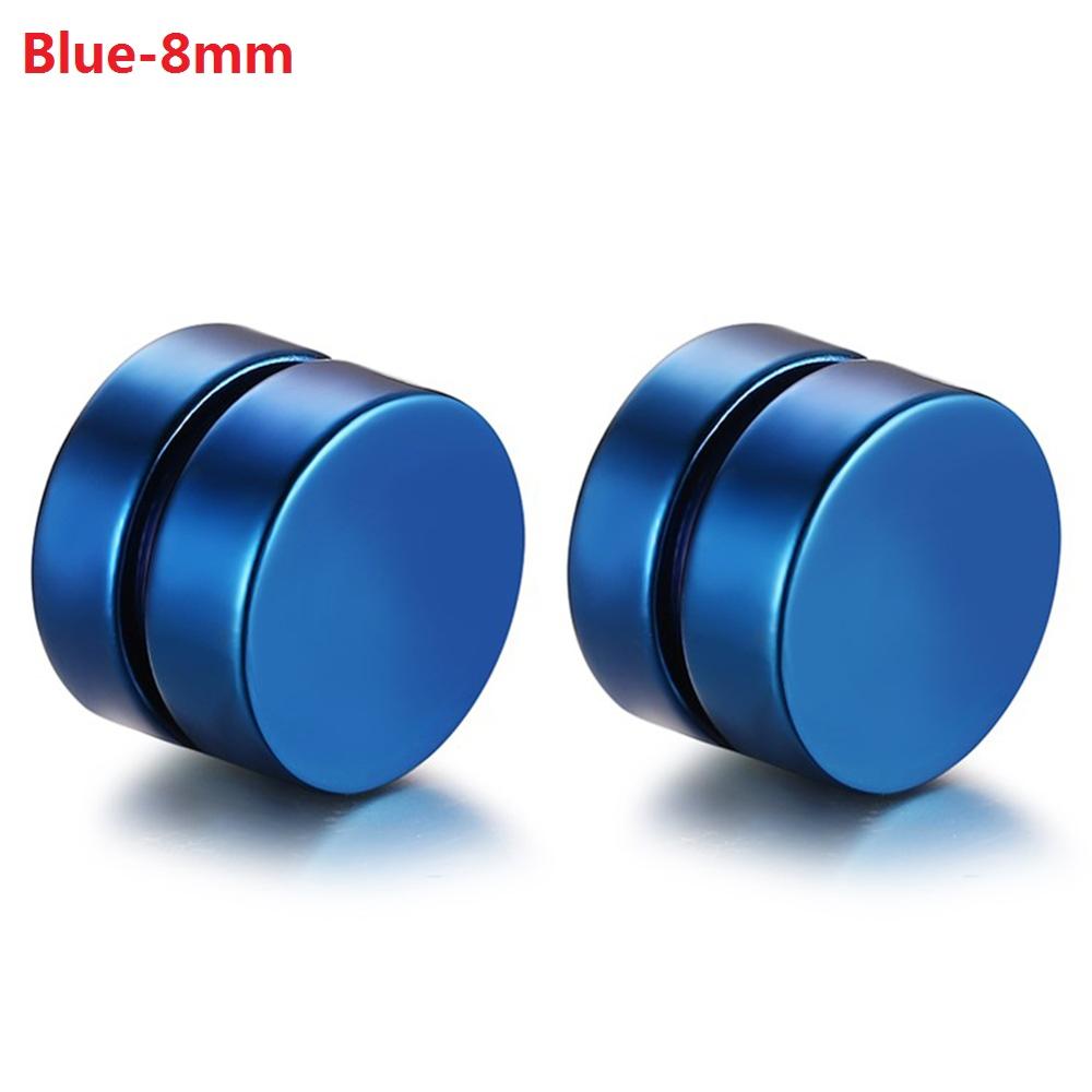 Boniskiss Roestvrij Staal Stud Oorbellen Voor Mannen Vrouwen Unisex Ronde Magneet Oorbellen Zonder Piercing Mode-sieraden: Blue-8mm