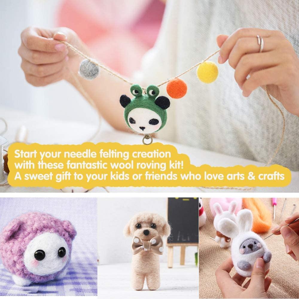 KAOBUY 204PCS Needle Felting Kit For Beginner, 60 Colors Wool Roving, Wool Felting Tool Kit Foam Mat Needle Felting Supplies