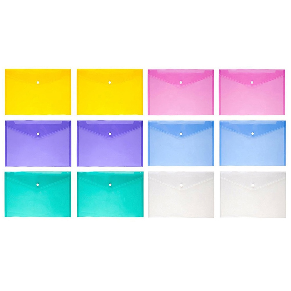 12 Pcs Envelope File Document Folder Clear Document Envelope Organizer with Snap Button(Blue)