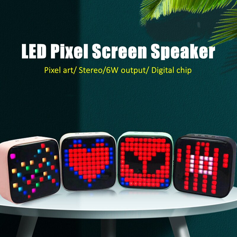 Bluetooth Control LED Pixel Screen Speaker 6W Output Stereo Audio Pixel Art Cute Home Light Decoration Mini Music Play Box
