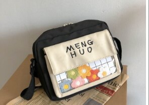 Koreaanse Versie Van De Ins Studenten Originele Ins Bloemen Transparante Xie Kua Bao Canvas Tas Vrouwen Schouder Schouder tas: black