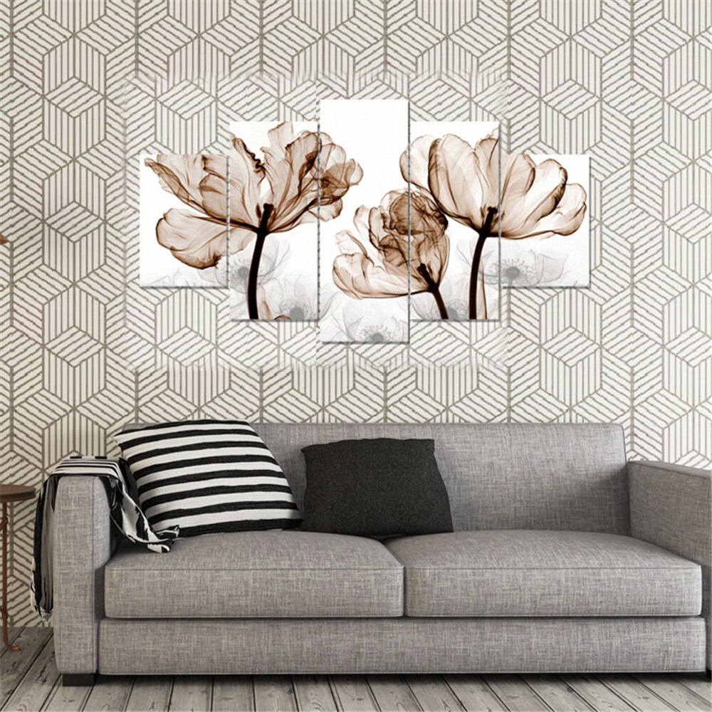 5 Stuks Frameloze Schilderij Inkt Olieverf Bloemen Woonkamer Decoratie Opknoping Scandinavische Stijl Canvas Schilderij
