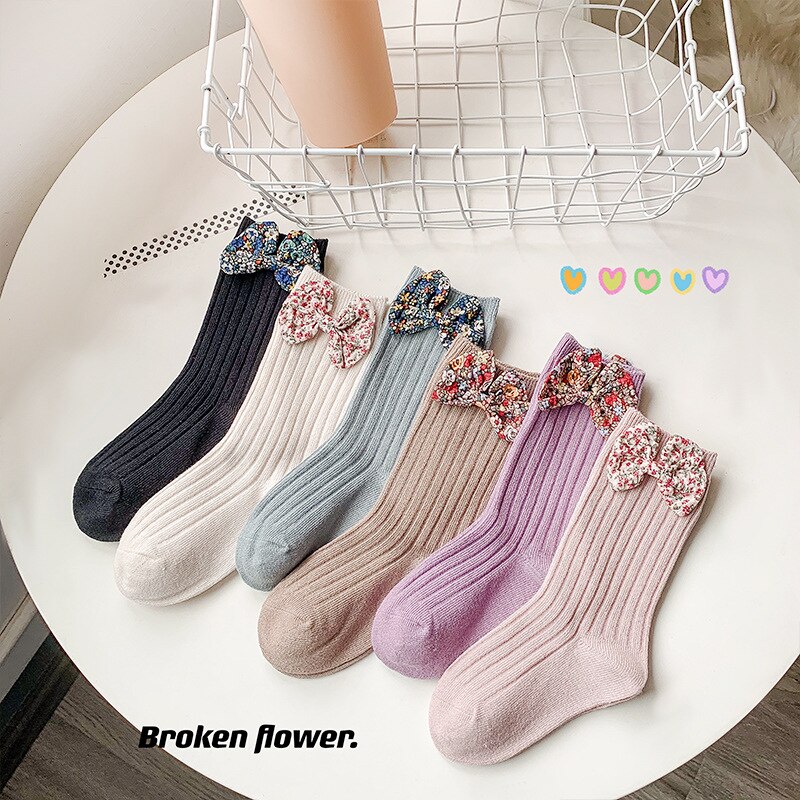 3 Paren/partij 1-8 Jaar Katoen Kinderen Sokken Herfst En Winter Koreaanse Bloemen Bow Meisjes Mid-Buis sokken Peuter Kniekousen