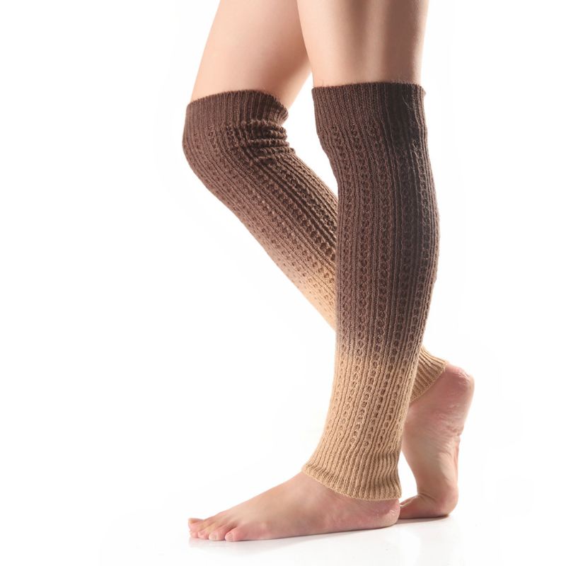 Para Mujer niñas invierno degradado Color Cable de punto largo calentadores medias sin pies al aire libre nieve esquí rodilla alta Crochet botas puños: 6