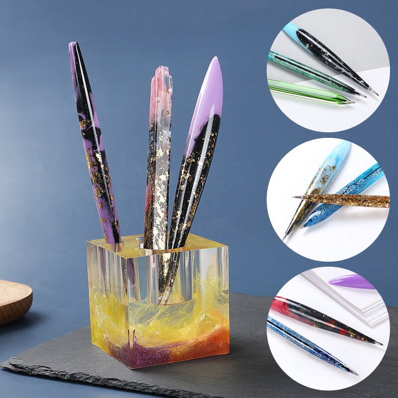 Molde de silicona transparente hecho a mano, moldes de fundición de resina epoxi, bolígrafo DIY, suministros para manualidades decorativas, 1 unidad