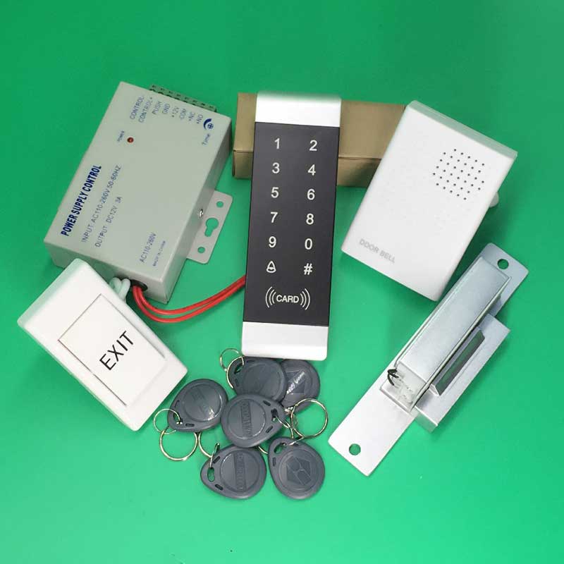 Access Control System NO Electric Strike Lock 125KHz RFID Reader Touch Keypad Access Controller kit