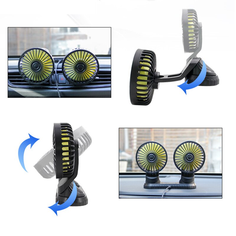 Ventilador de coche de doble cabeza con USB, accesorios creativos para coche, aire acondicionado portátil para automóvil, ventilador de refrigeración automático