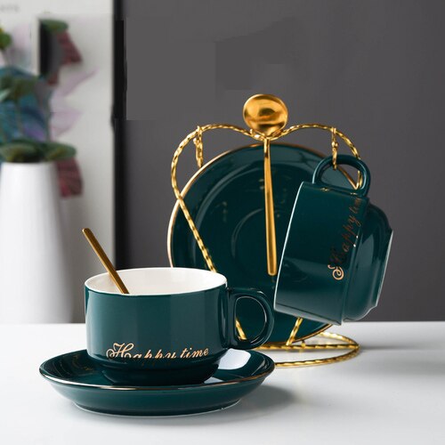 Simple Ceramic Cup Coffee Modern Gold Rim Light Luxury Turkish Coffee Cups with Spoon Tazas De Cafe Home Garden BE50CP: style4